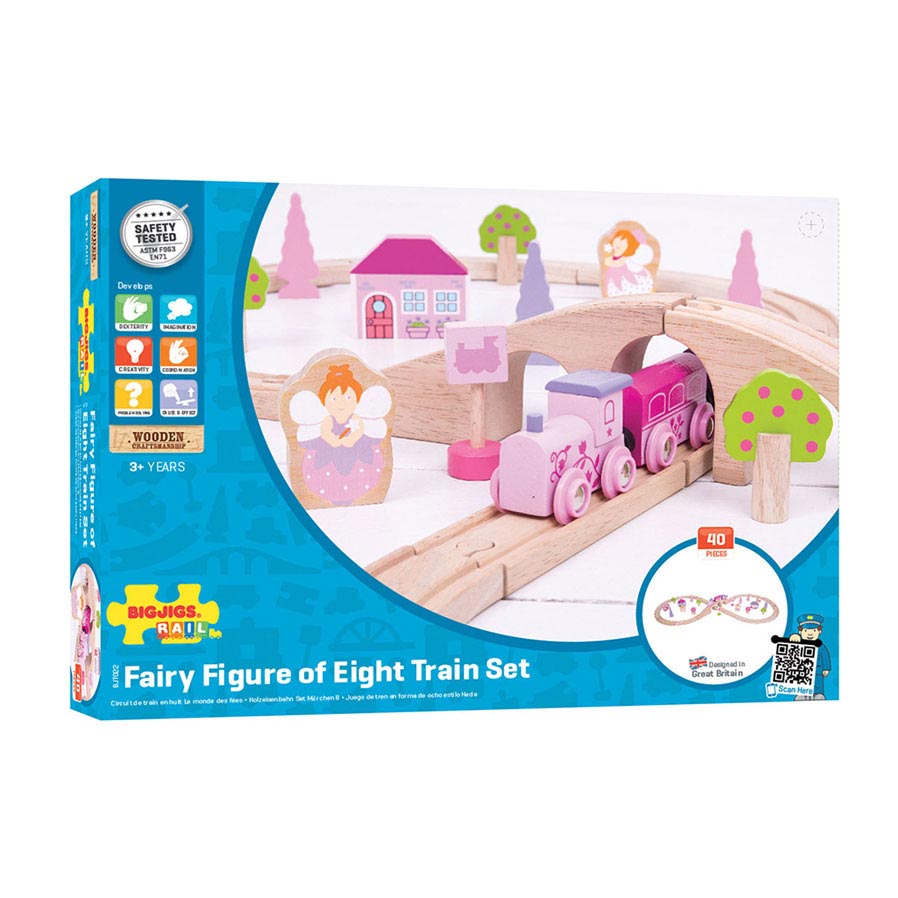 BIGJIGS Houten treinset roze 40-delig