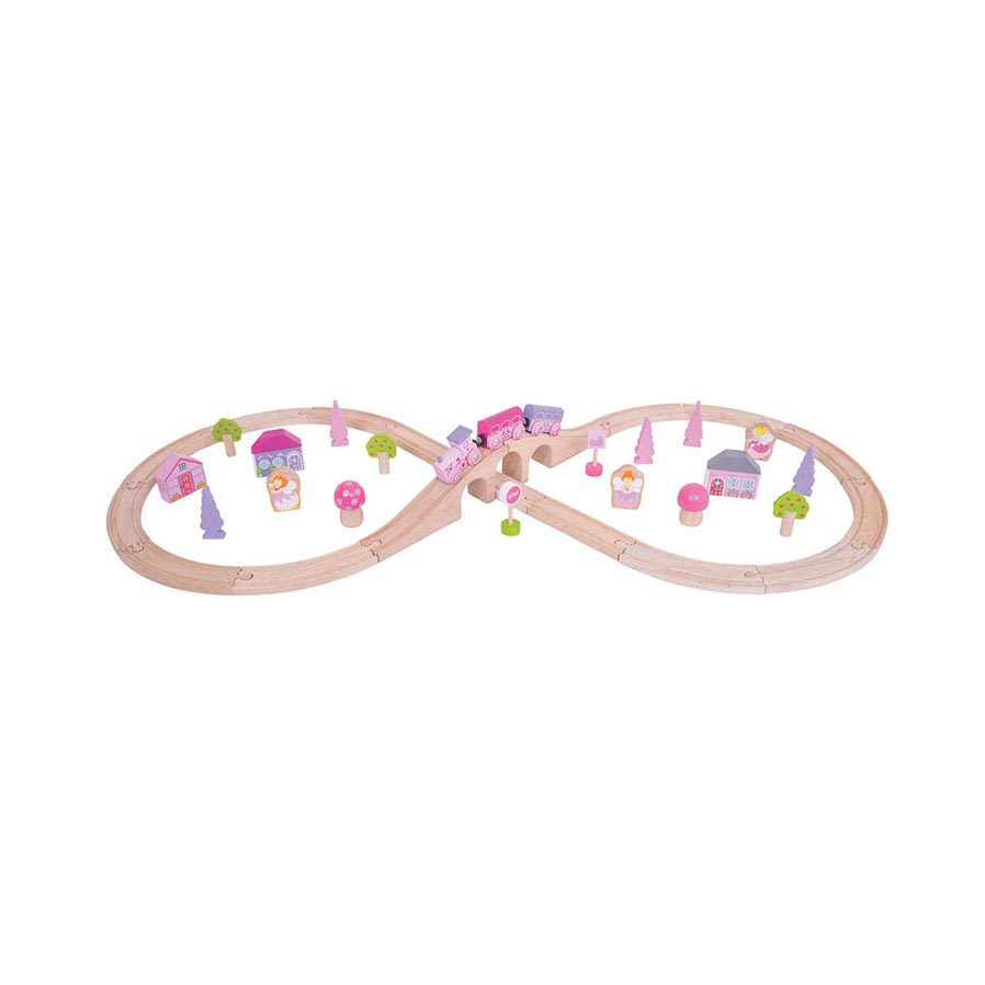 BIGJIGS Houten treinset roze 40-delig