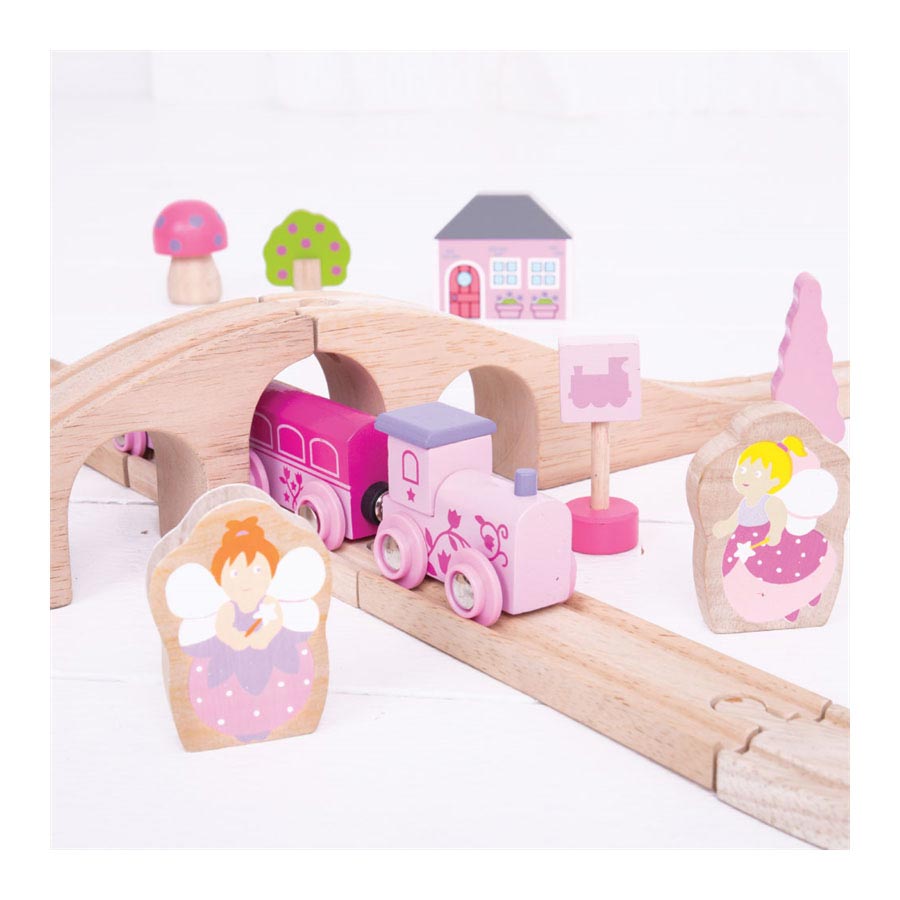 BIGJIGS Houten treinset roze 40-delig