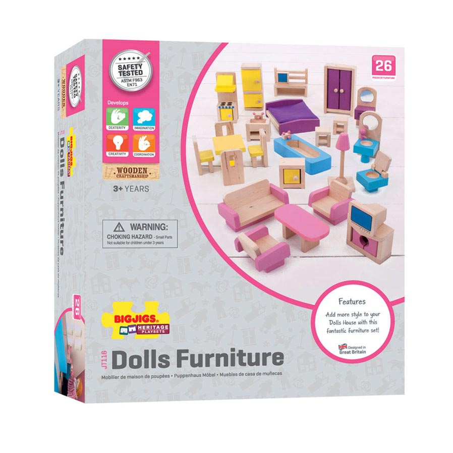 BIGJIGS Poppenhuis meubeltjes - - hout - meubels poppen - 26-delig