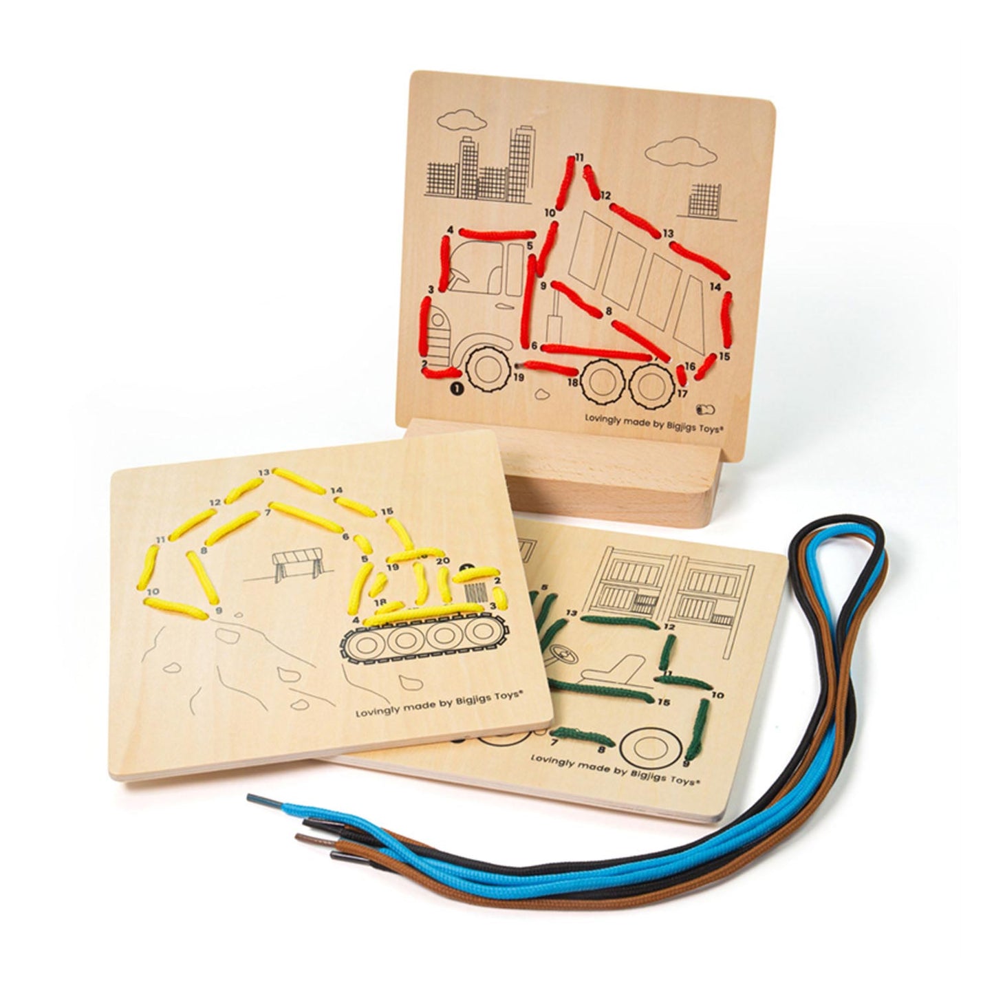 Bigjigs houten rijgpuzzel op nummer - constructie, 8dlg.