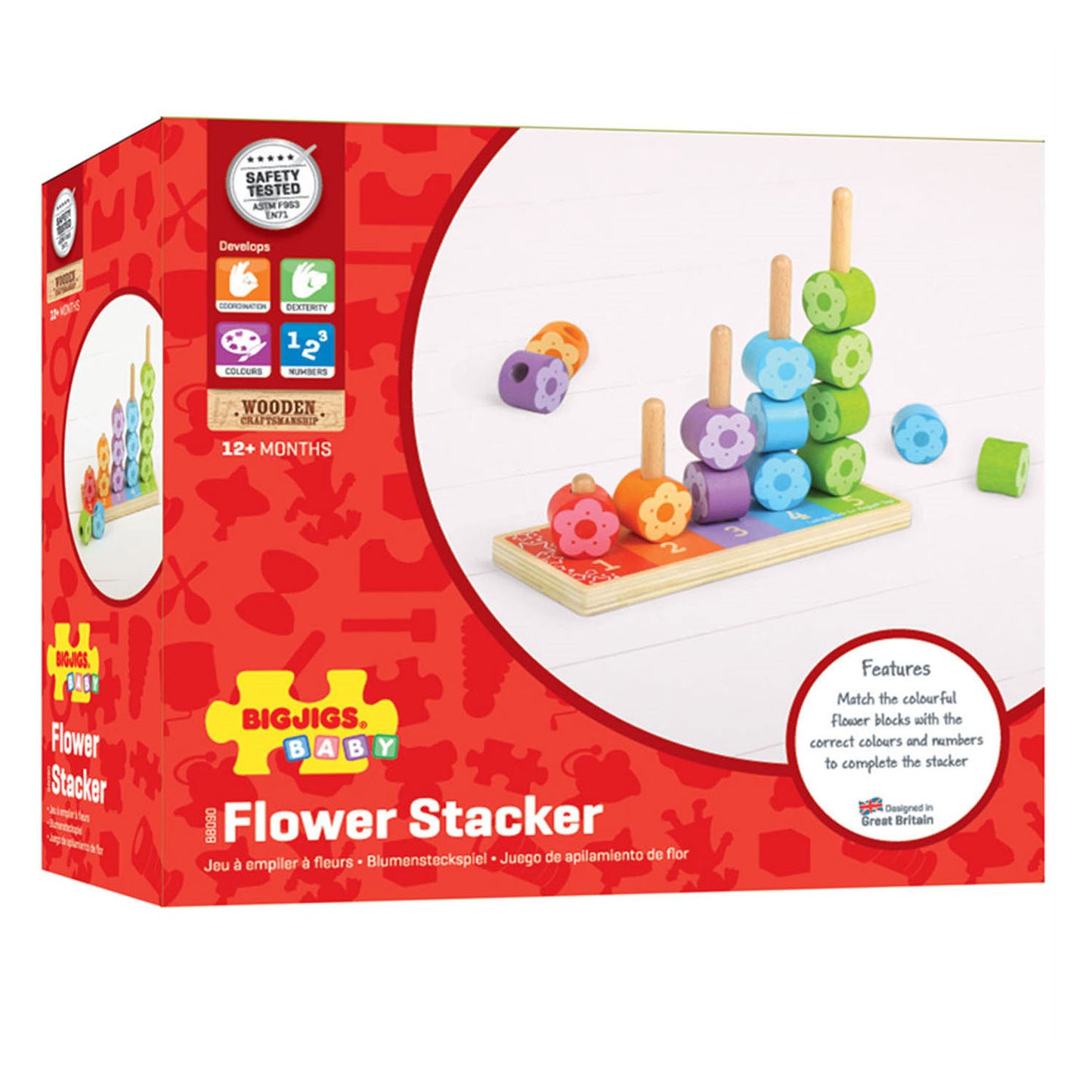 Bigjigs Toys Bigjigs houten stapelspel bloemen, 16dlg.