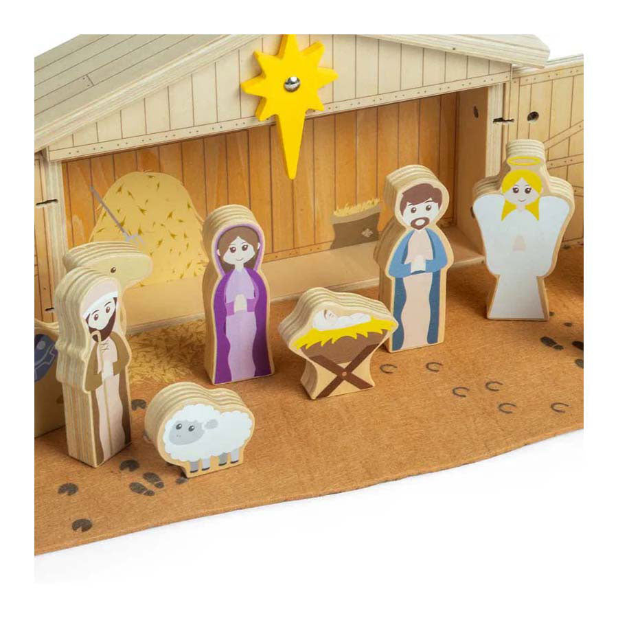 BIGJIGS houten kerststal set, 13dlg.