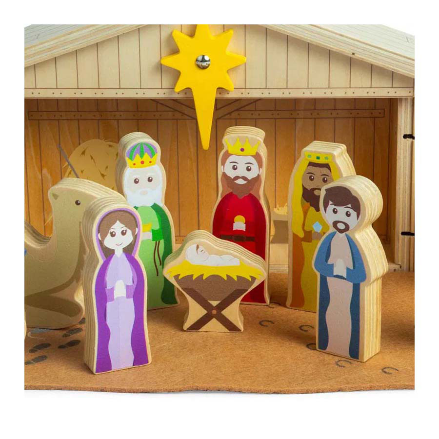 BIGJIGS houten kerststal set, 13dlg.
