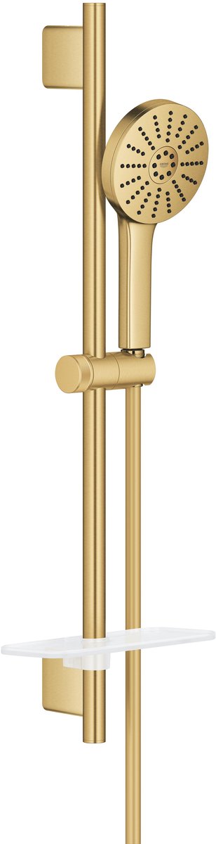 GROHE vitalio joy+ 120 doucheset met douchestang – met douchekop, doucheslang zeepschaal – 3 straalsoorten – aquabooster – waterbesparend (7l min) – geborsteld cool sunrise