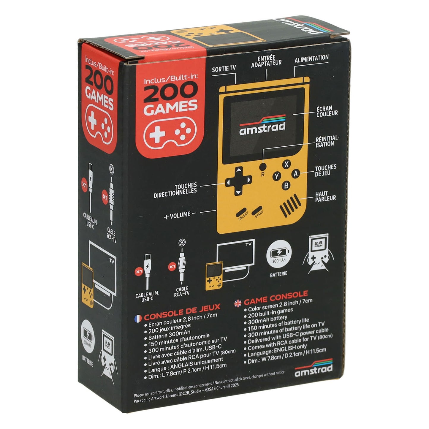 GAMEBOX - Draagbare Spel Console met 200 Spellen - Geel
