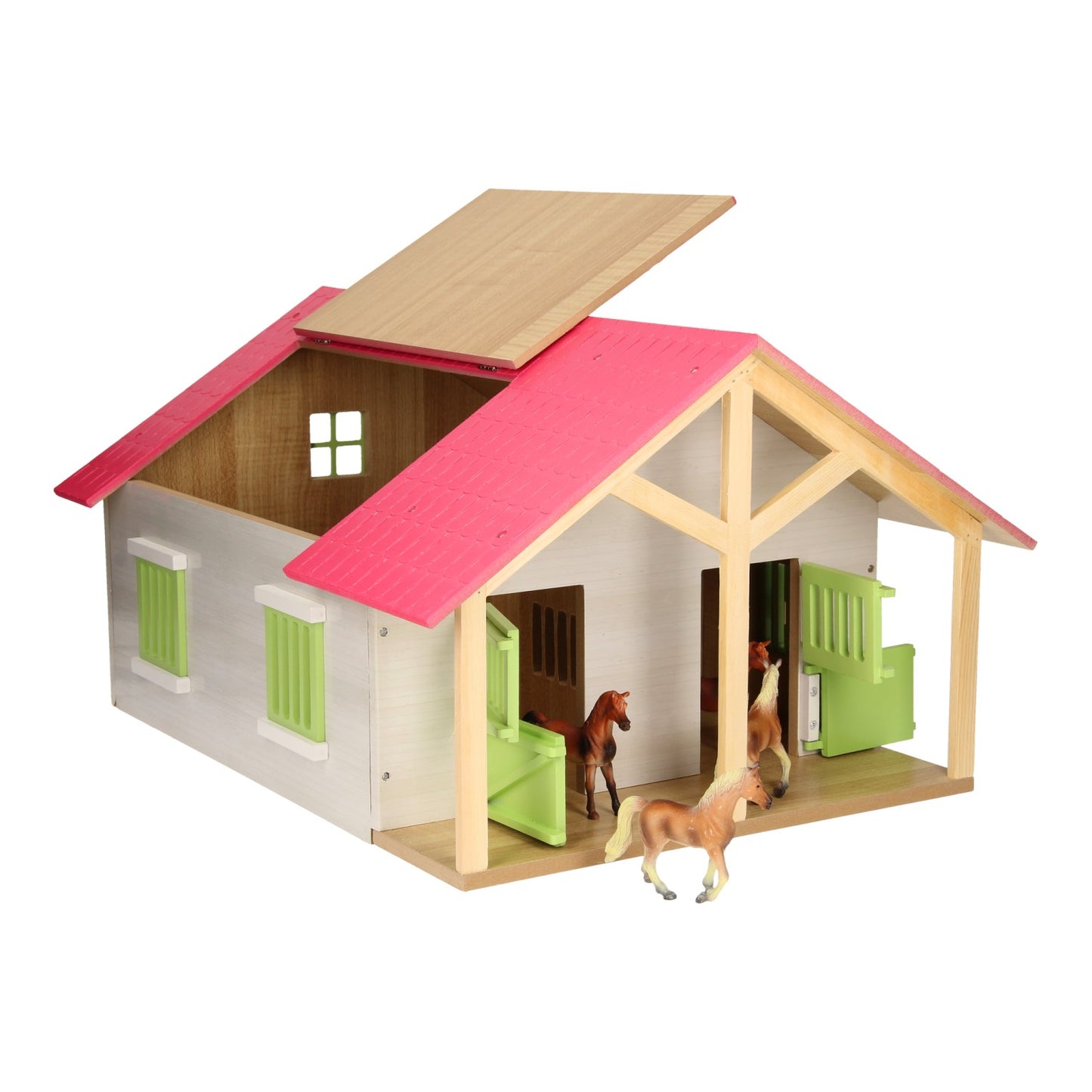 Kids Globe Paardenstal roze met 2 boxen en berging, 1:24