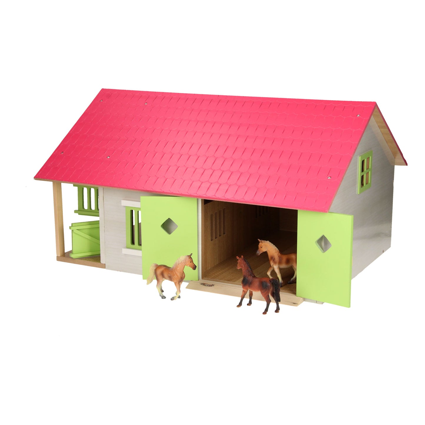 Kids Globe Paardenstal roze met 2 boxen en berging, 1:24