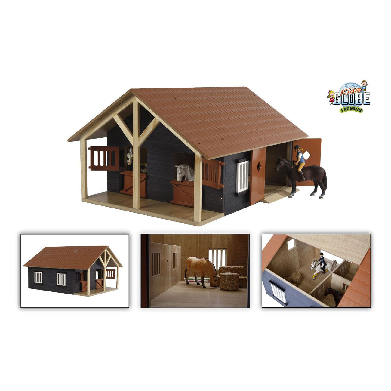 Kids GLOBE paardenstal met 2 boxen en berging, 1:24