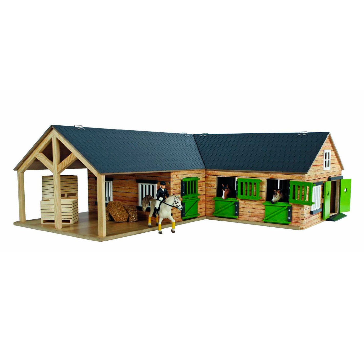 Kids Globe paardenhoekstal met 3 boxen en berging 1:24