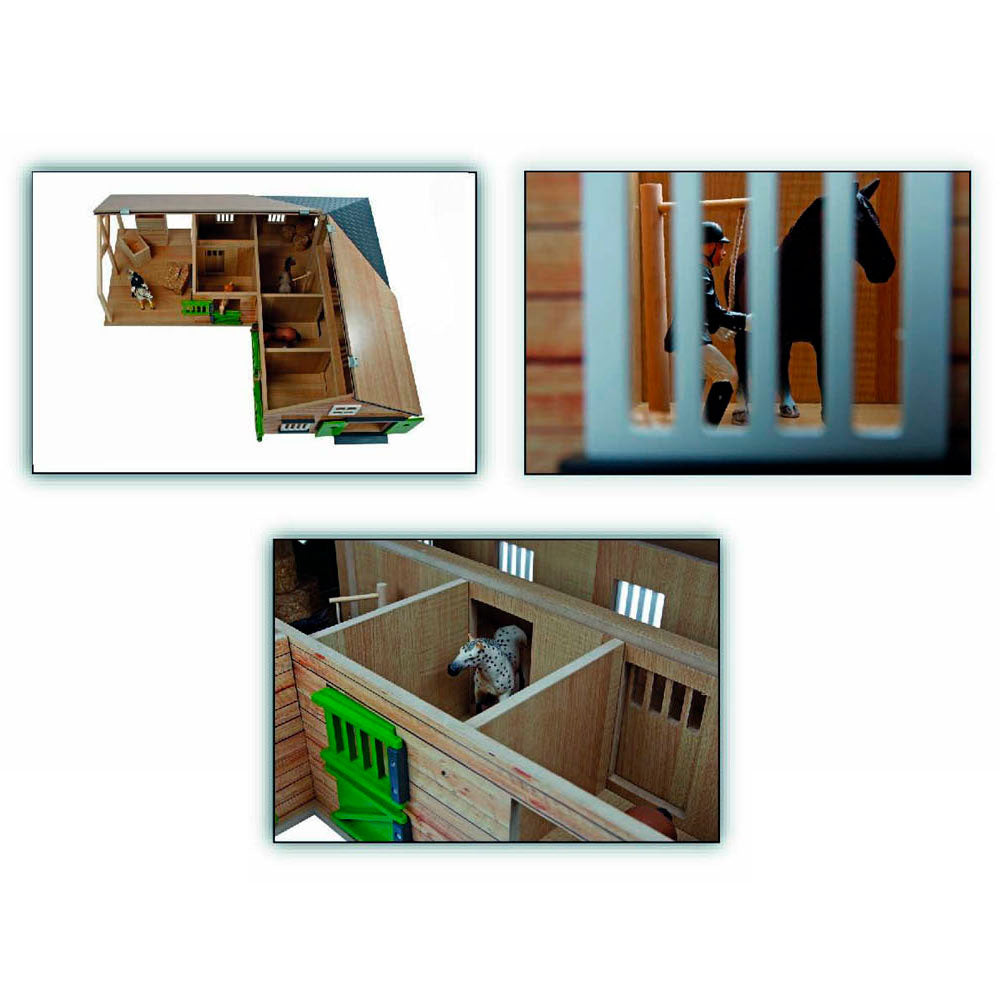 Kids Globe paardenhoekstal met 3 boxen en berging 1:24