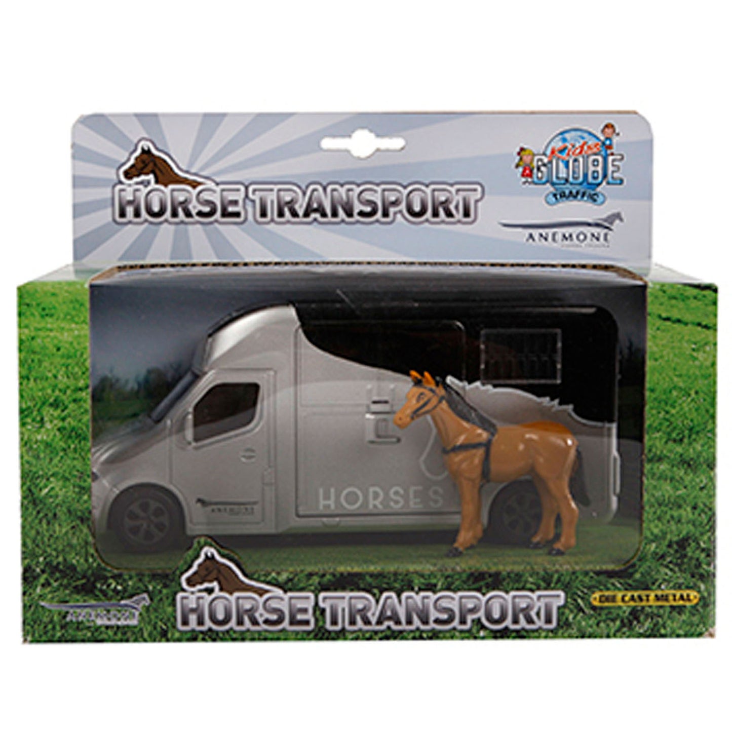 Kids GLOBE die-cast paardentruck met licht en geluid grijs