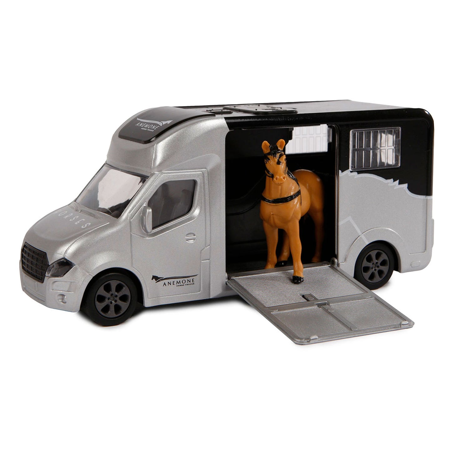 Kids GLOBE die-cast paardentruck met licht en geluid grijs