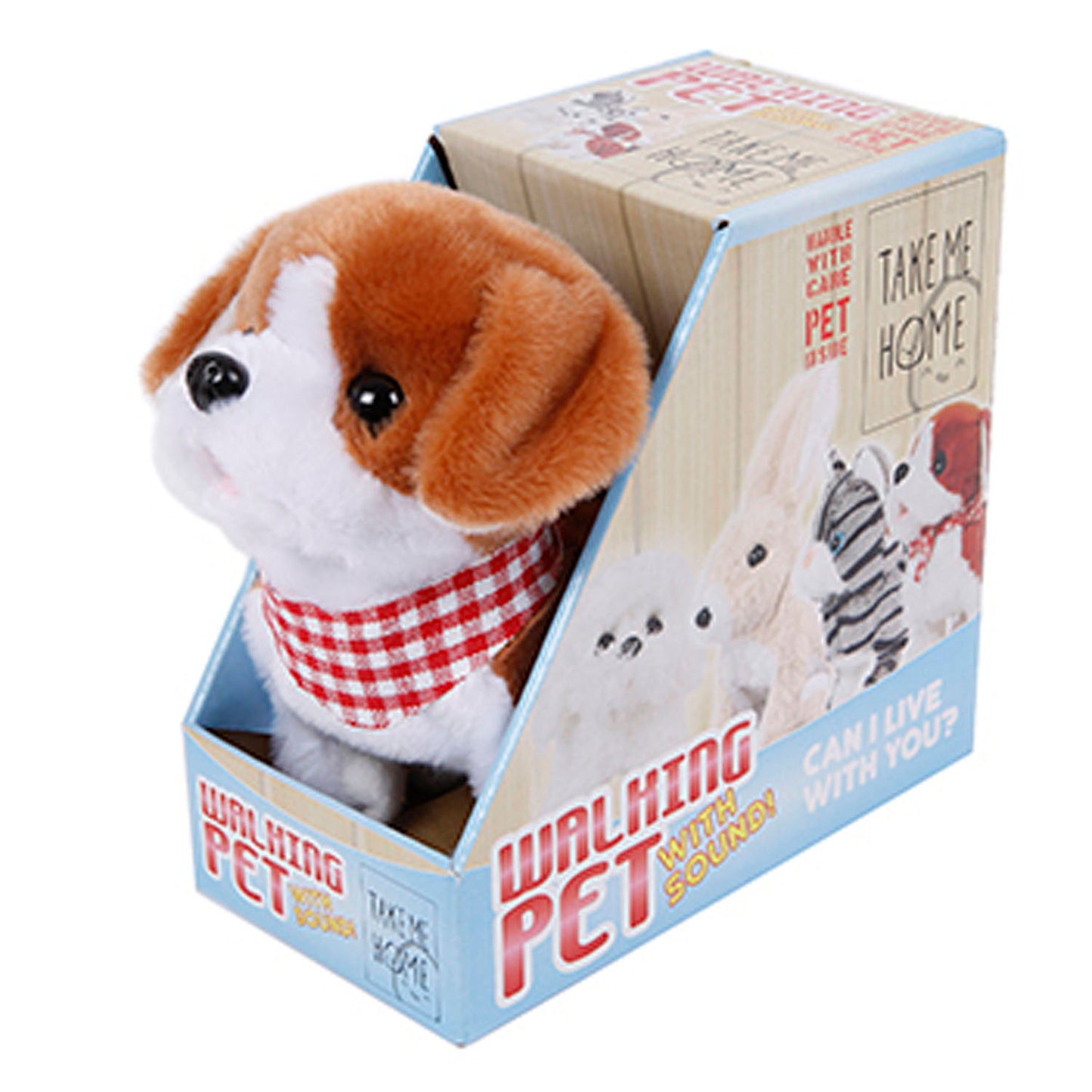 Take Me Home loophond pluche 17 cm junior wit bruin
