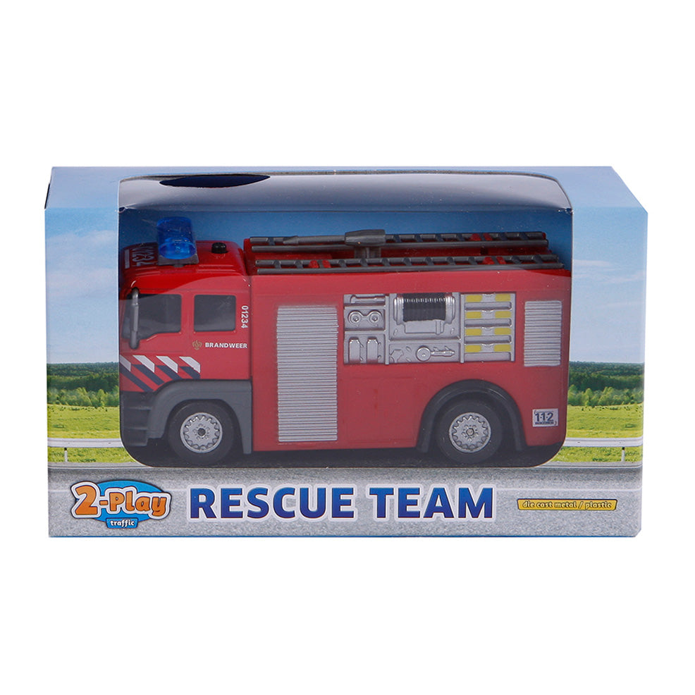 2-Play brandweer tankauto pull-back met licht en geluid 12 cm rood