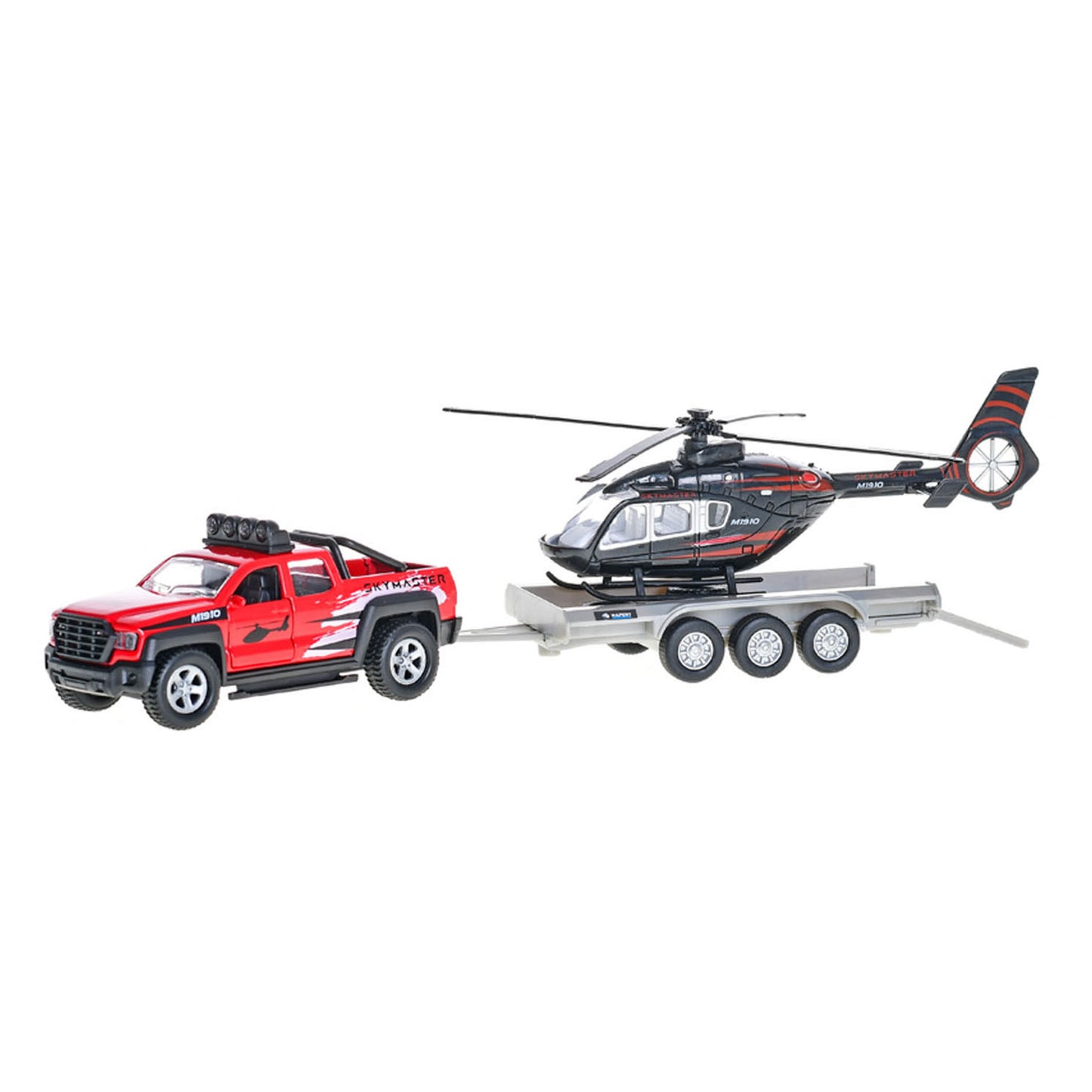 Kids Globe terreinwagen met helikopter trailer