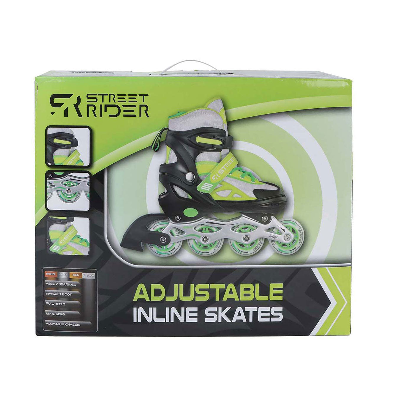 Street Rider inline skeelers groen zwart verstelbaar, maat 33-36