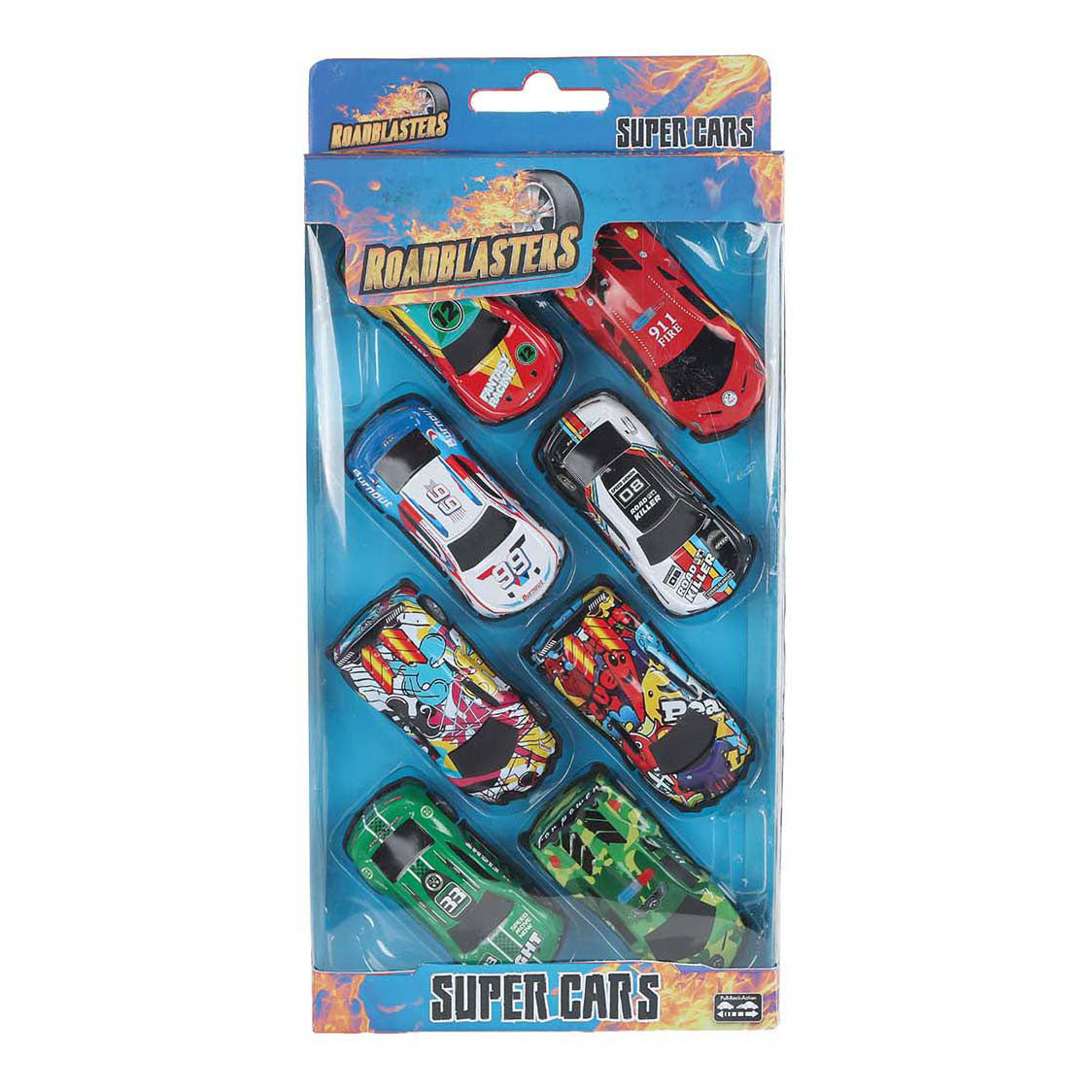 Van Manen Veenendaal BV Roadblasters auto's die cast pull back 7,5cm, 8st.