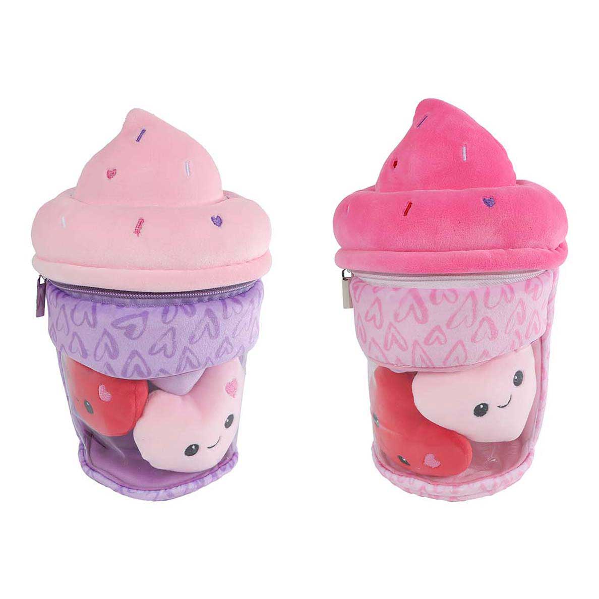 VAN MANEN Fluffy menu pluche ijsje met 3 hartjes - 25cm