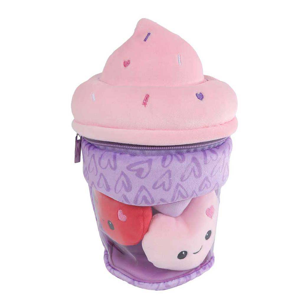 VAN MANEN Fluffy menu pluche ijsje met 3 hartjes - 25cm