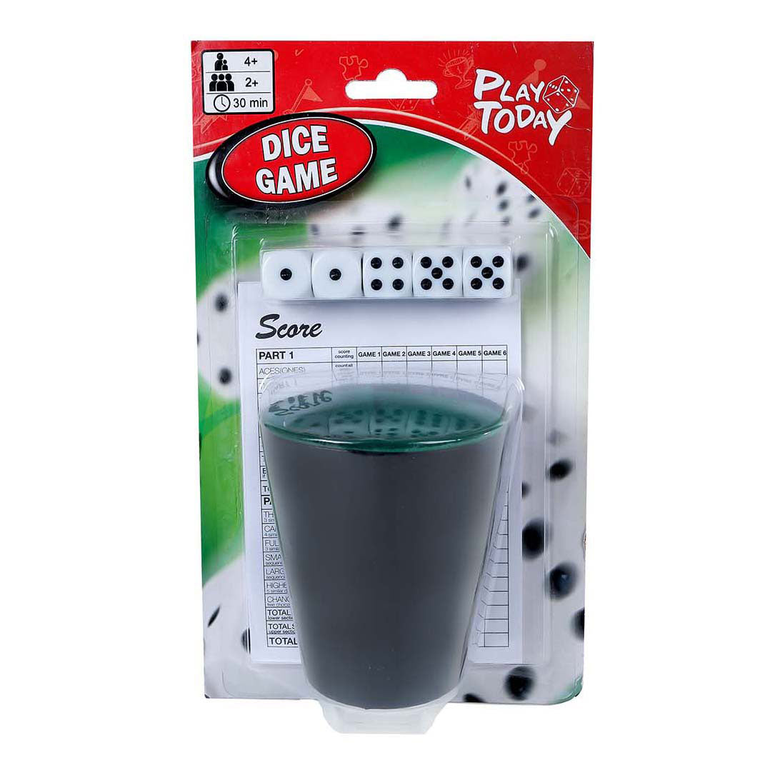 PlayToDay Play today dobbelspel met beker en 5 dobbelstenen