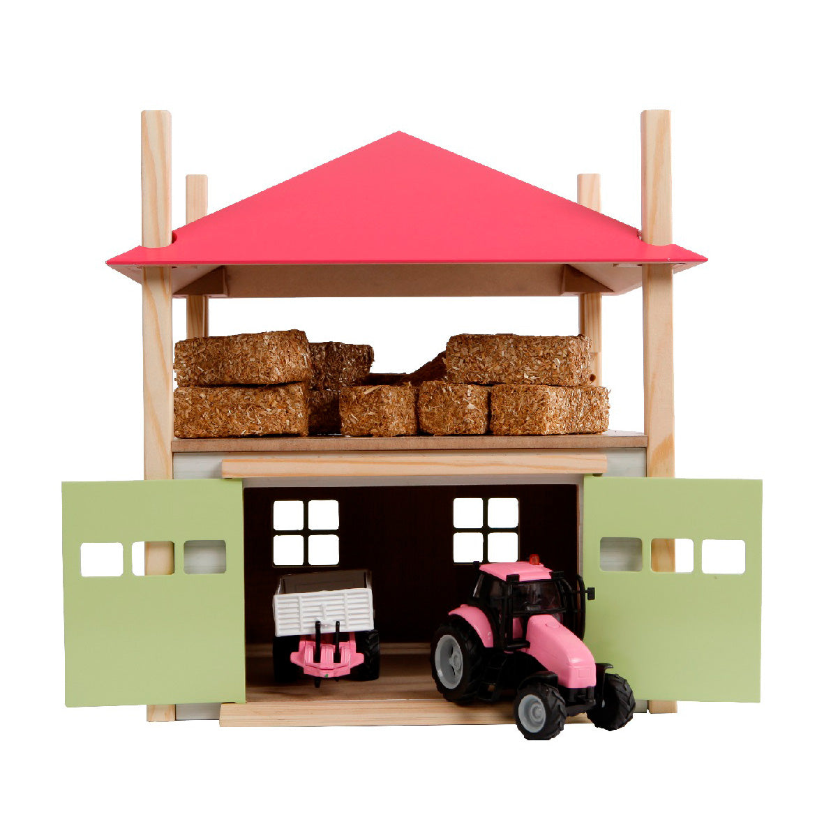 Kids Globe houten hooiberg met berging 1:32 - roze