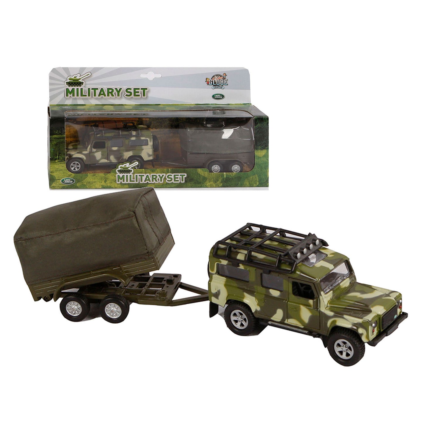 Kids Globe Land rover met aanhanger military