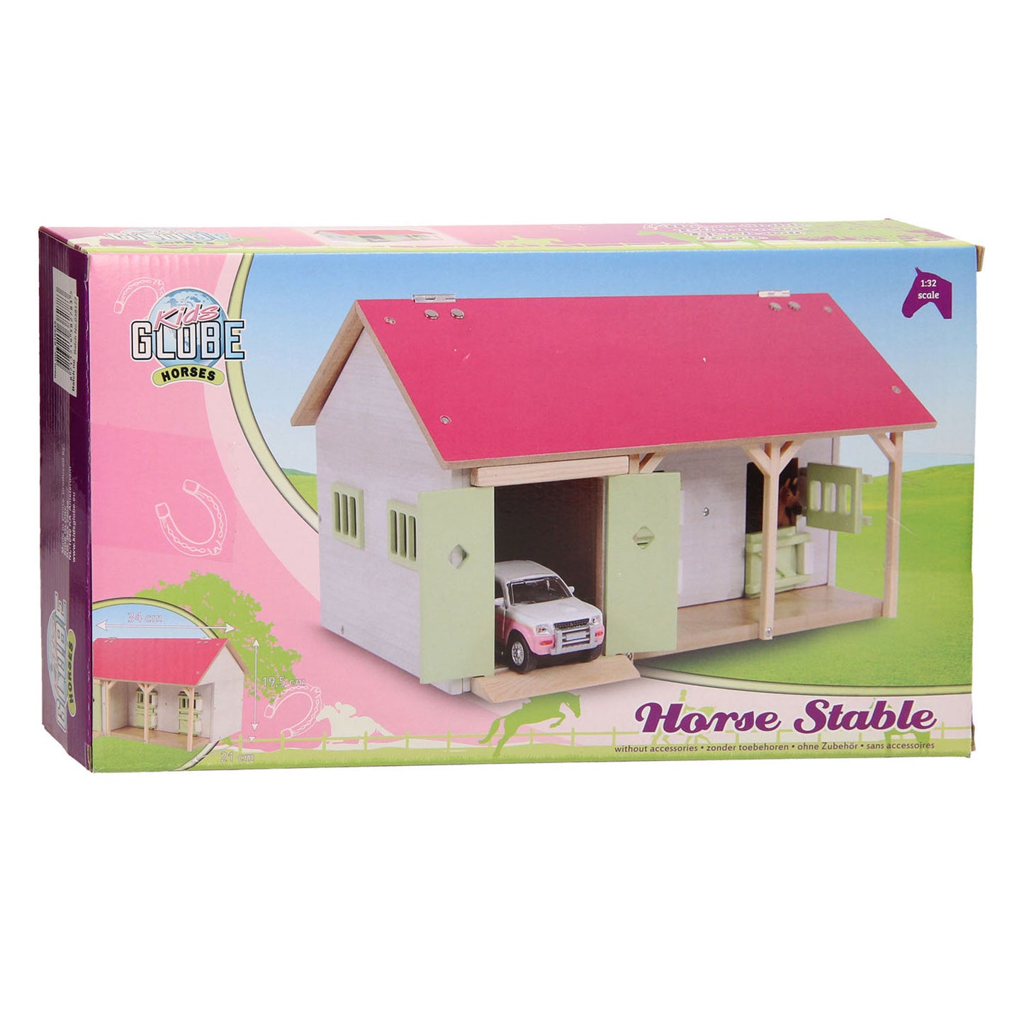 Kids GLOBE paardenstal roze met 2 boxen en berging 1:32