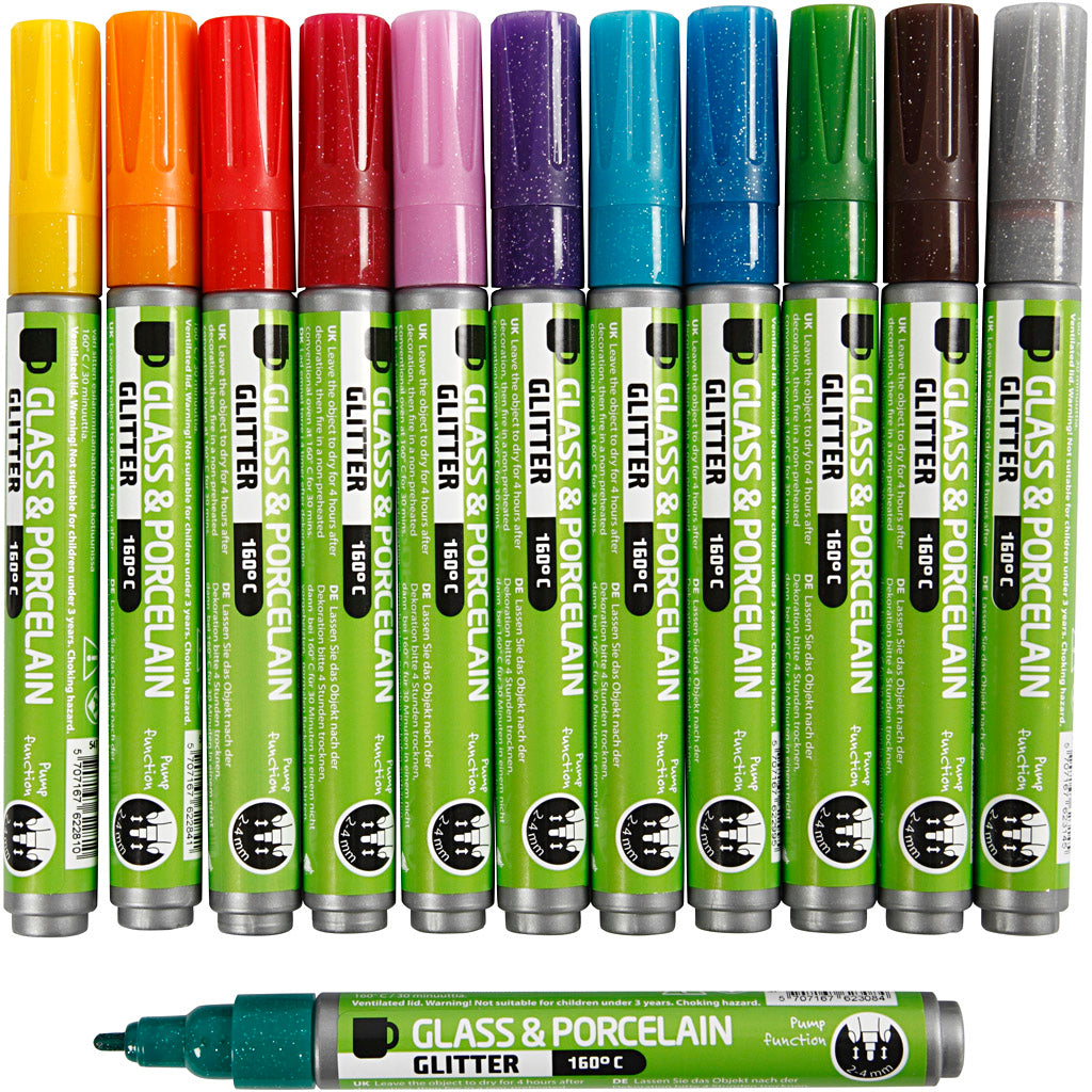 Creativ Company Https: www.cchobby.nl glas-porseleinstiften-glitter-lijndikte-2-4-mm-semi-dekkend-diverse-kleuren-12-stuk-1-doos