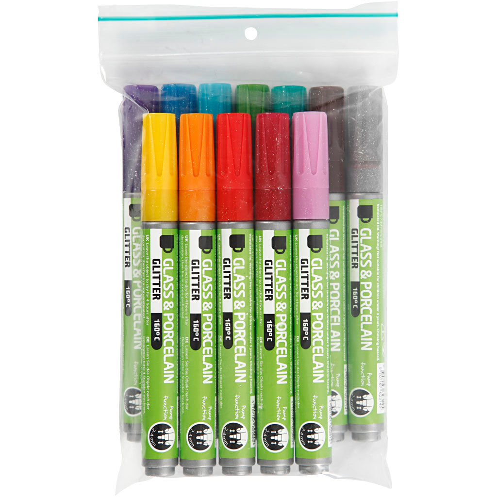 Creativ Company Https: www.cchobby.nl glas-porseleinstiften-glitter-lijndikte-2-4-mm-semi-dekkend-diverse-kleuren-12-stuk-1-doos