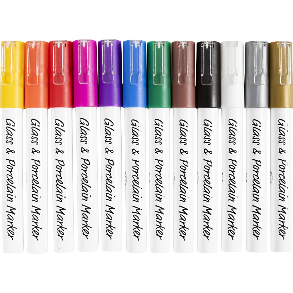 Creativ Company Https: www.cchobby.nl glas-porseleinstiften-lijndikte-1-2-mm-semi-dekkend-diverse-kleuren-12-stuk-1-doos