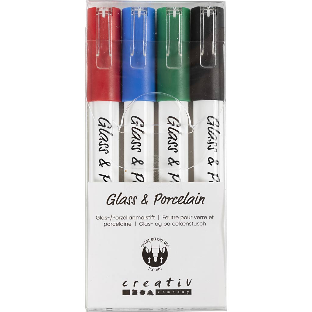 Creativ Company Https: www.cchobby.nl glas-porseleinstiften-lijndikte-1-2-mm-semi-dekkend-zwart-blauw-groen-rood-4-stuk-1-doos