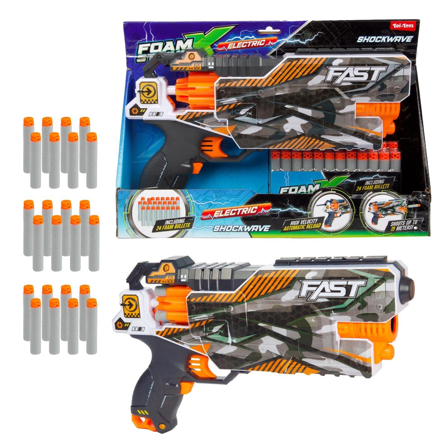 Toi-Toys Foam strikex elektrisch afschietpistool shockwave met 24 foampijlen