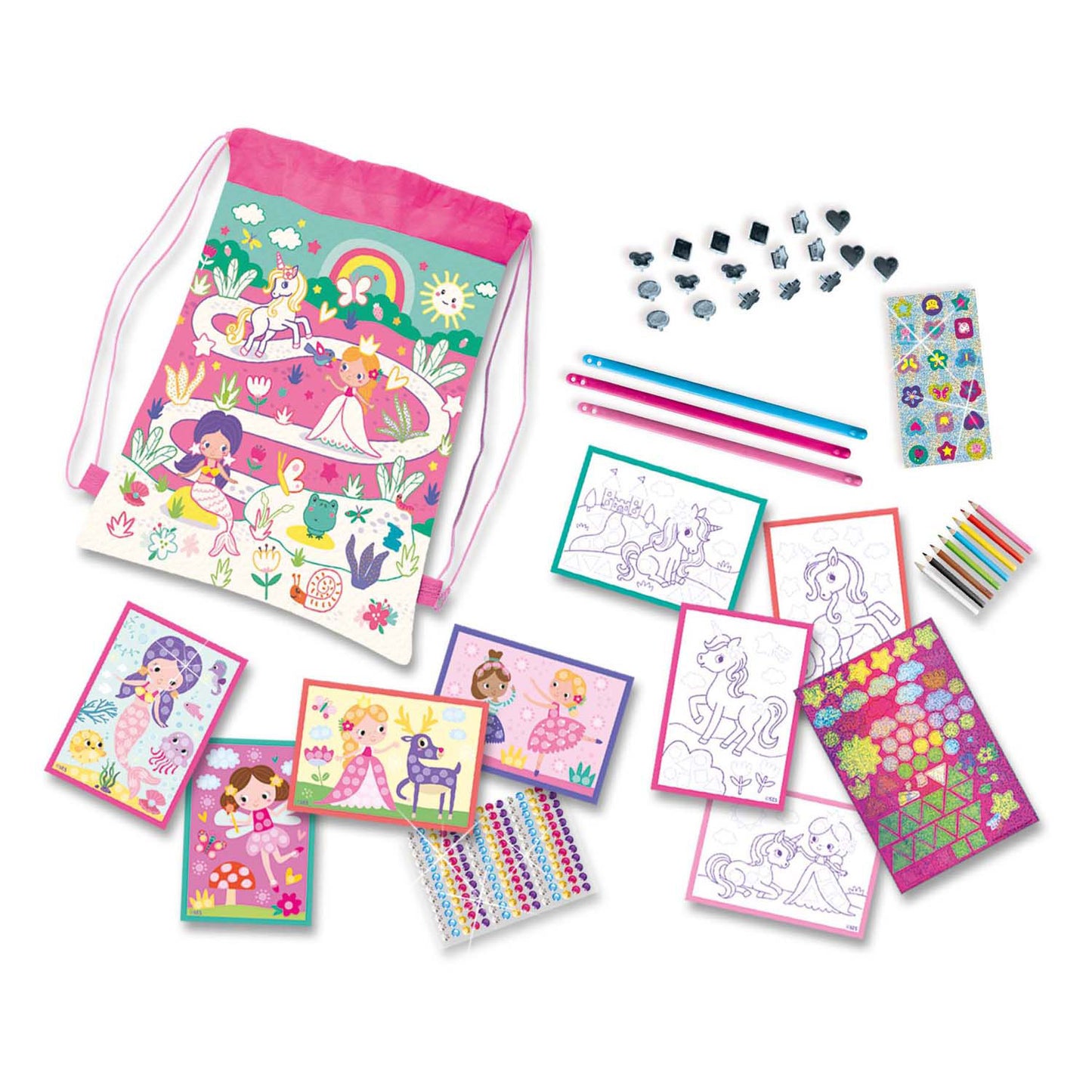 SES Creative 02401 activiteiten tas - armbandjes maken - kleuren - stickeren - knutselen op reis - versier je eigen tas