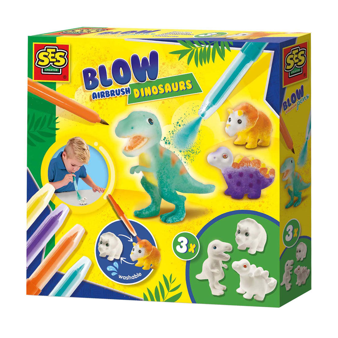 SES Creative Ses blow airbrush pens - dinosaurussen, 3st.