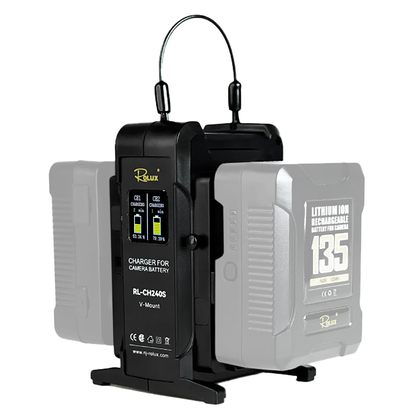 Rolux dubbele snellader rl-ch240s voor v-mount accu
