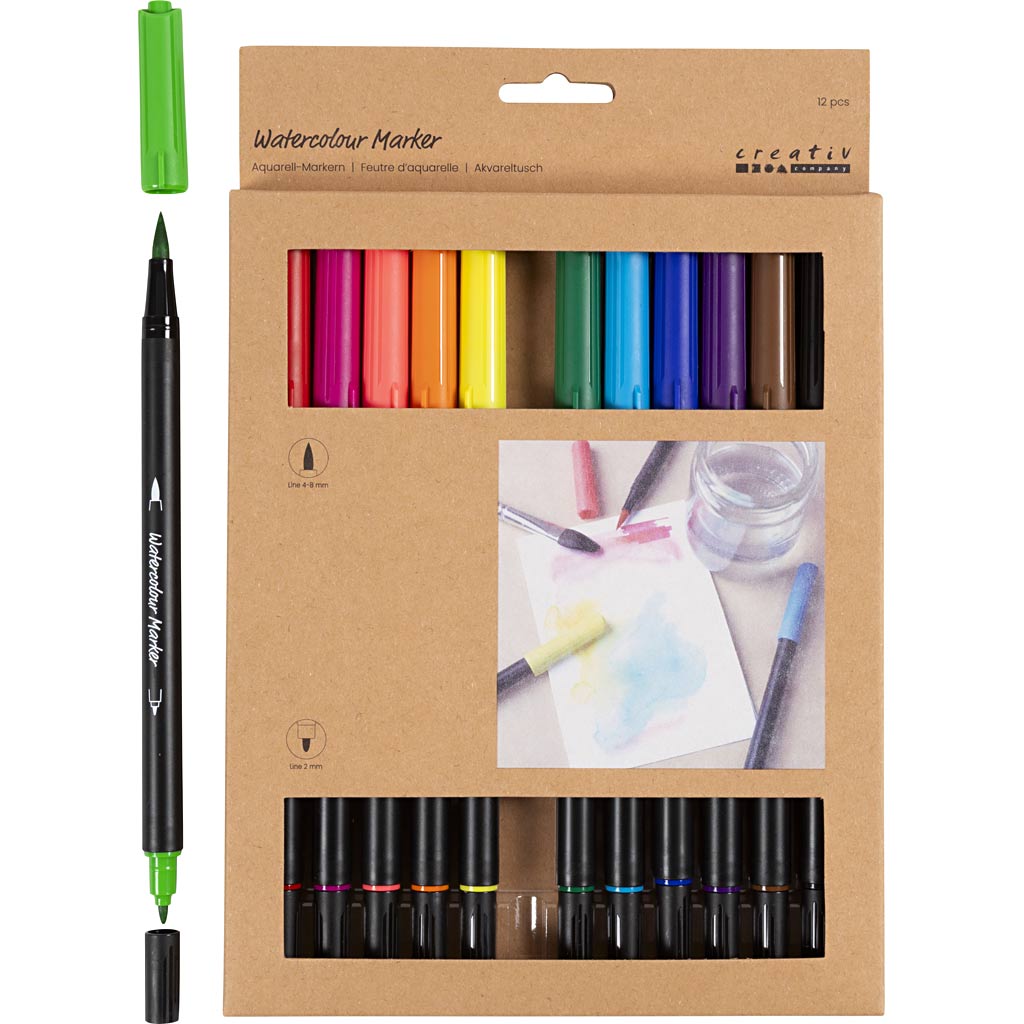 Creativ Company Https: www.cchobby.nl aquarelmarker-lijndikte-2-4-8-mm-standaardkleuren-12-stuk-1-doos
