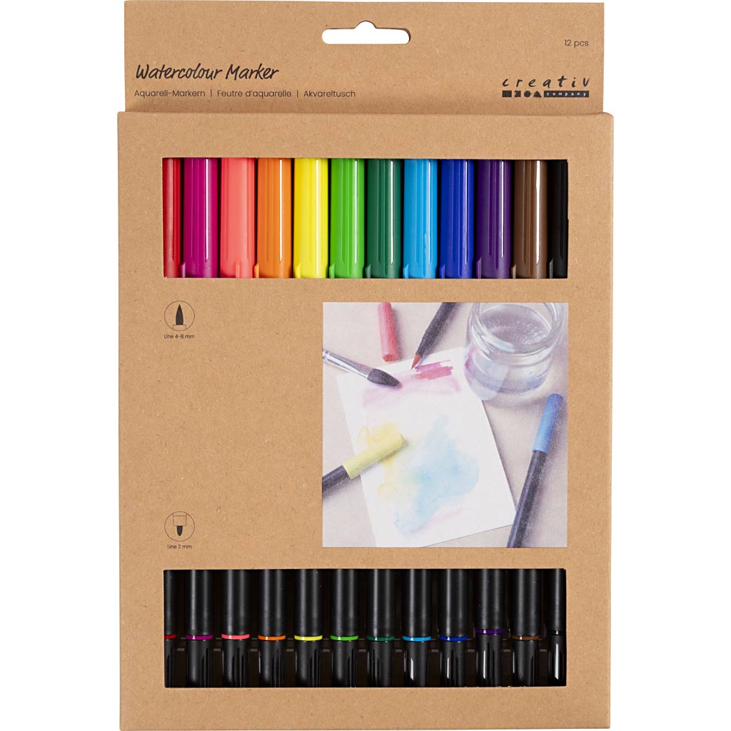 Creativ Company Https: www.cchobby.nl aquarelmarker-lijndikte-2-4-8-mm-standaardkleuren-12-stuk-1-doos