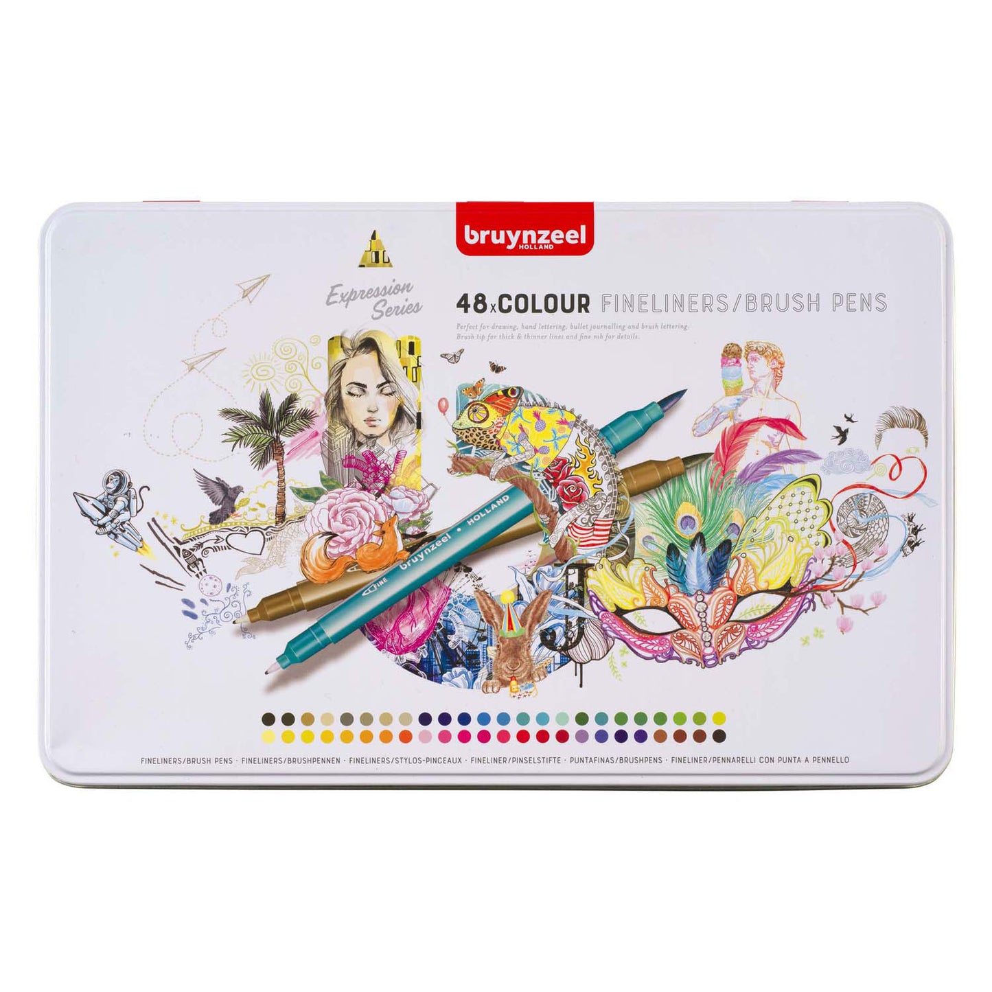 BRUYNZEEL creatives fineliner brushpen set 48 kleuren