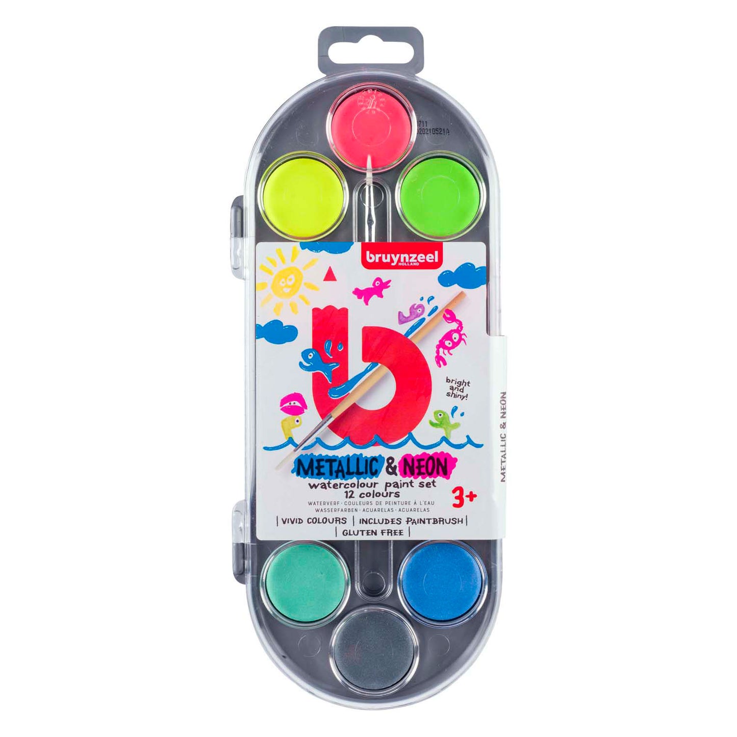 BRUYNZEEL kids waterverf set van 12 metallic neon kleuren