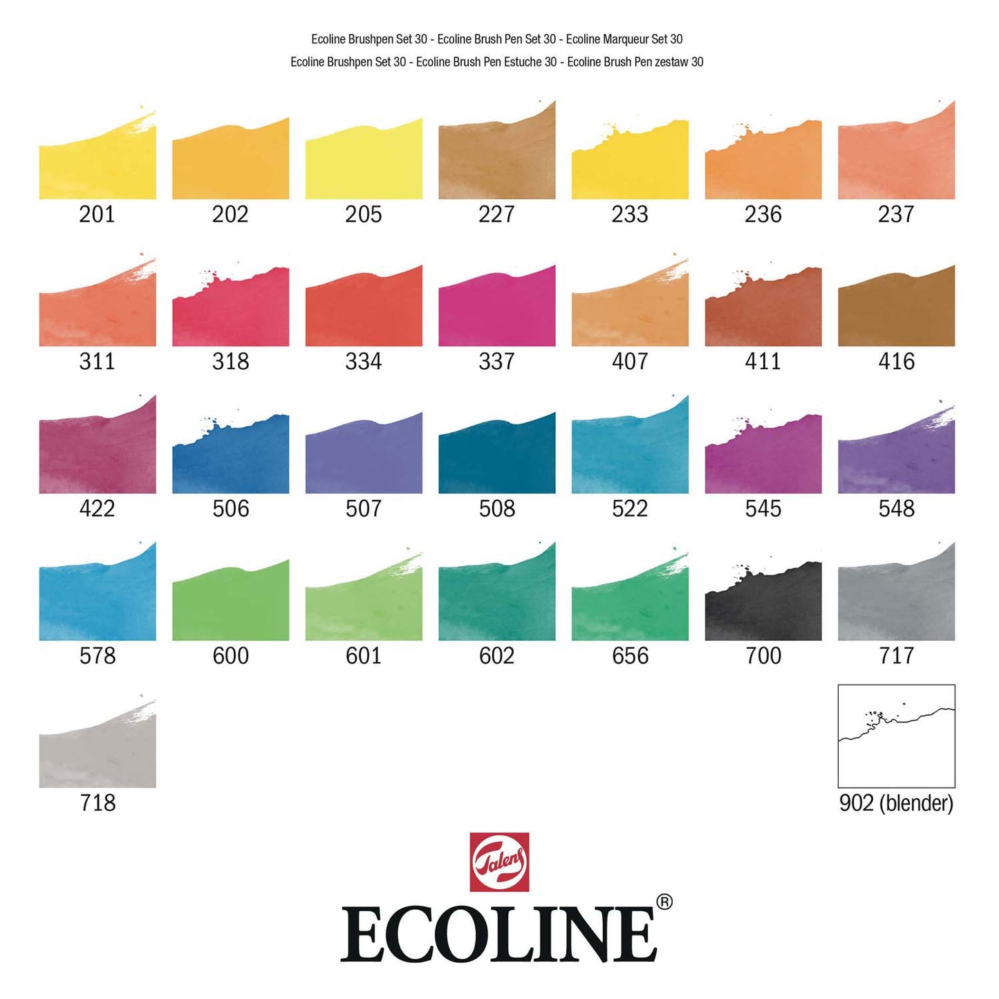 Ecoline brush pen set primair, 30 kleuren