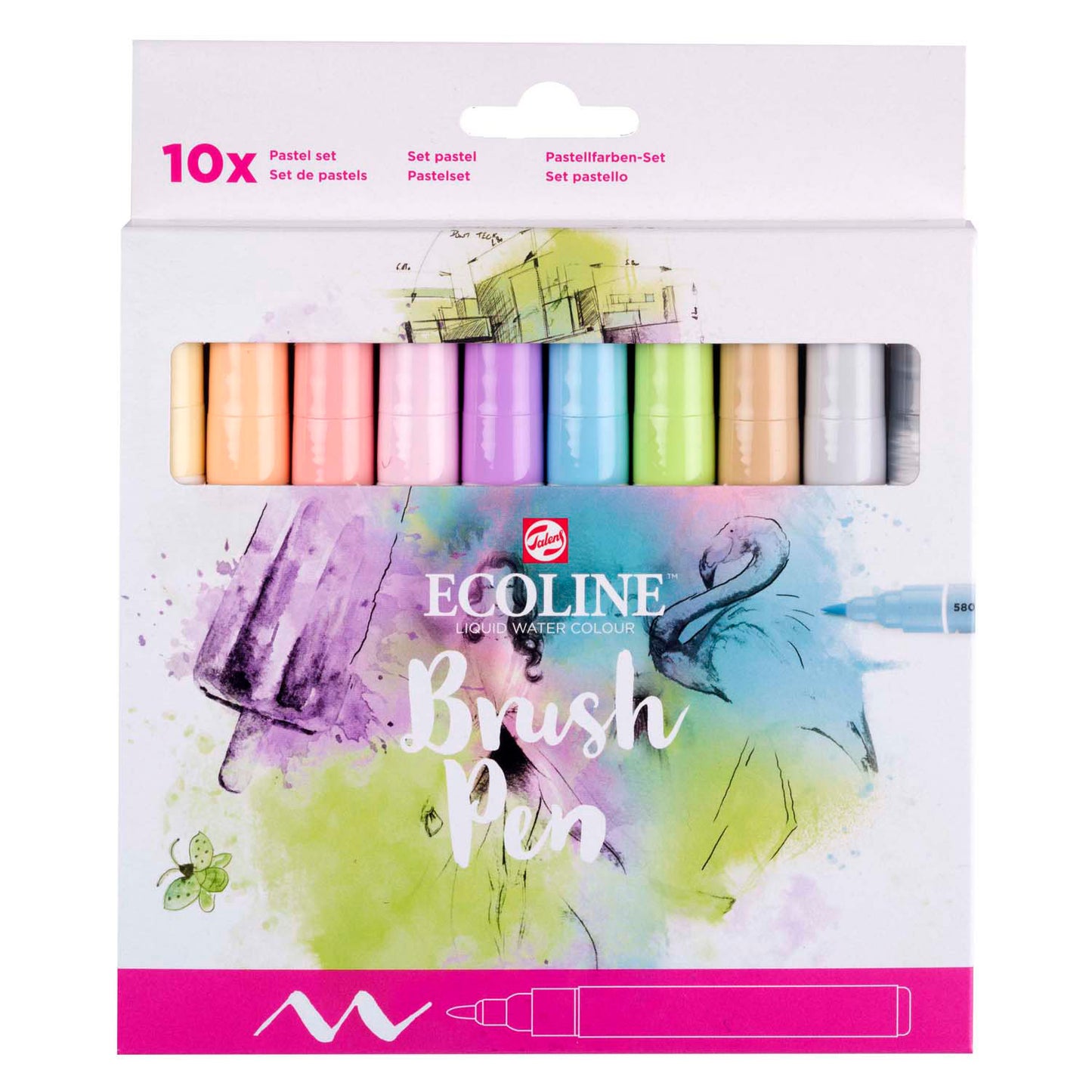 Bruynzeel Ecoline brush pen set pastel, 10 kleuren