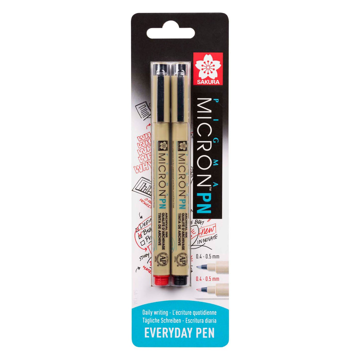 Sakura blisterkaart pigma micron pn zwart, rood, 2 stuks