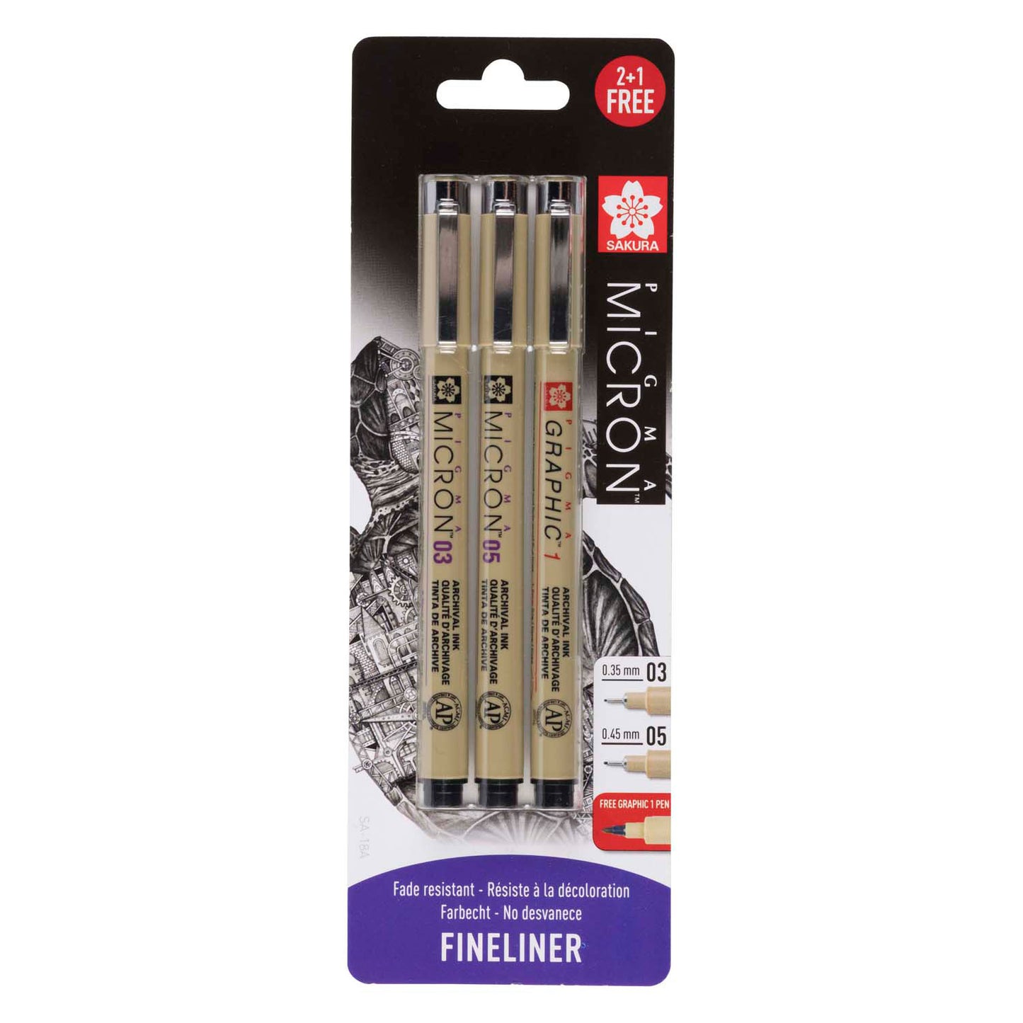 Sakura blisterkaart pigma micron 3 stuks