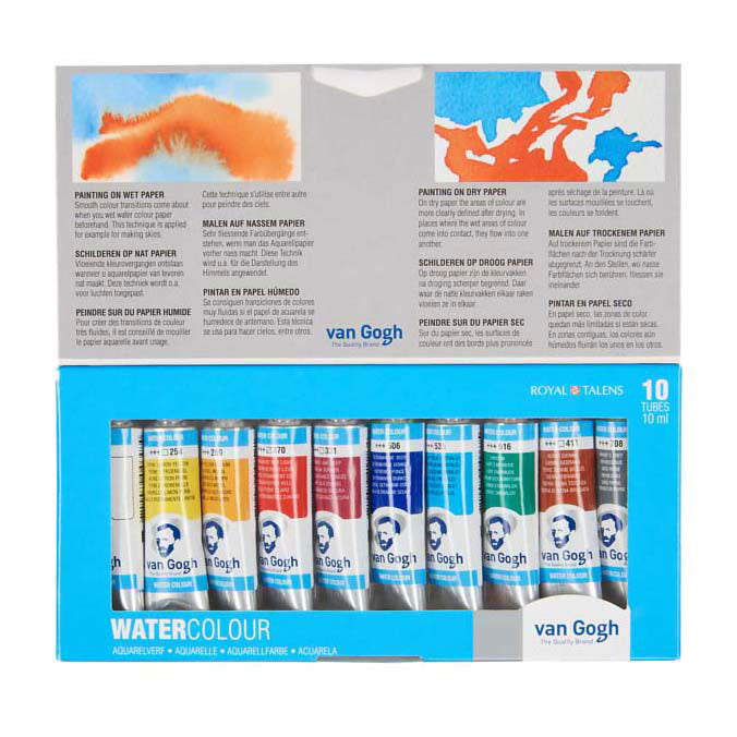 Bruynzeel Van gogh aquarelverf set met 10 kleuren in tubes van 10ml
