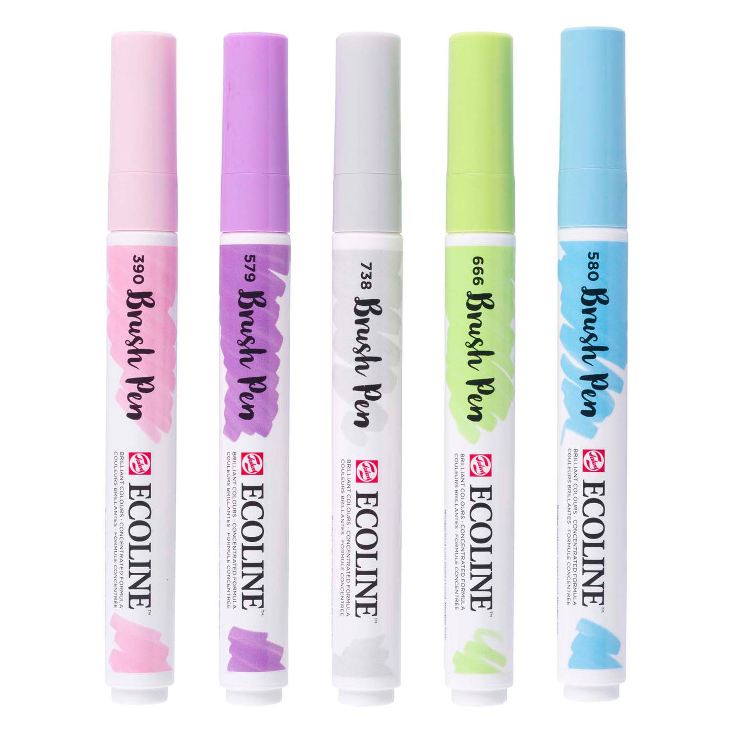 Ecoline brush pen set pastel, 5 kleuren