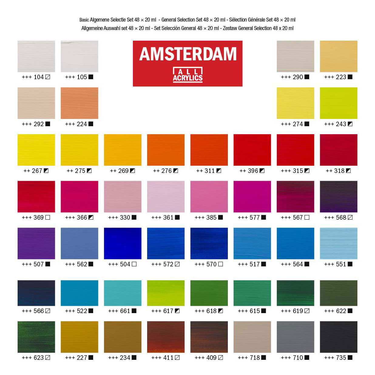 Amsterdam standard series acrylverf algemene selectie set 20ml, 48dlg.