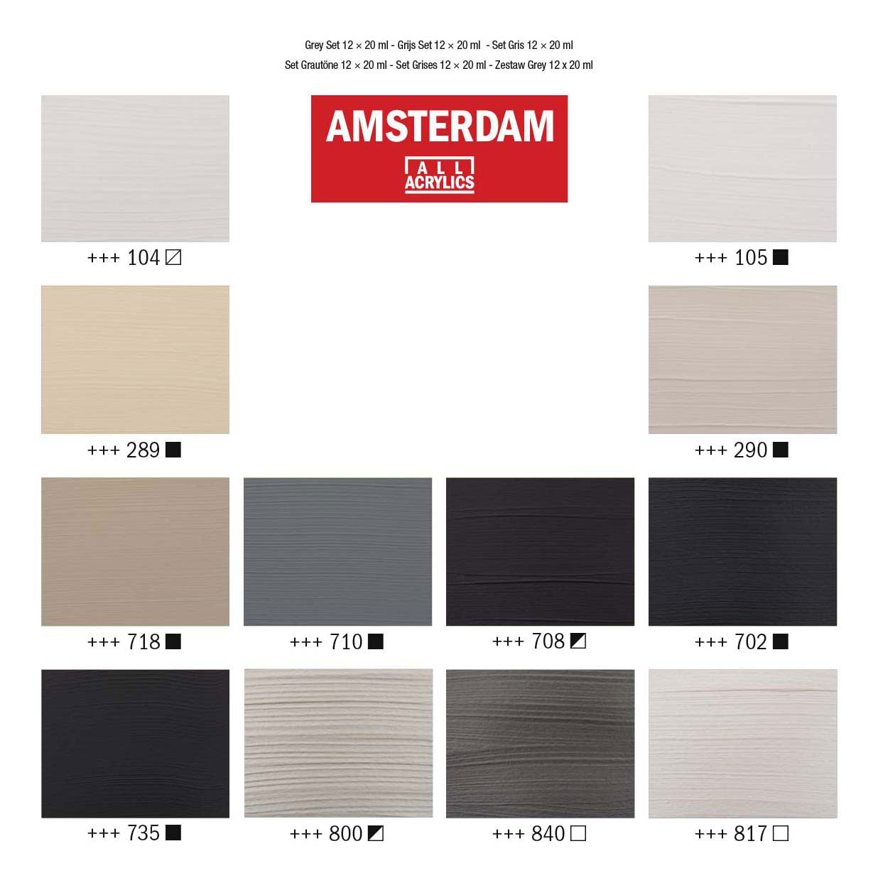 Bruynzeel Amsterdam standard series acrylverf grijze set 20ml, 12dlg.
