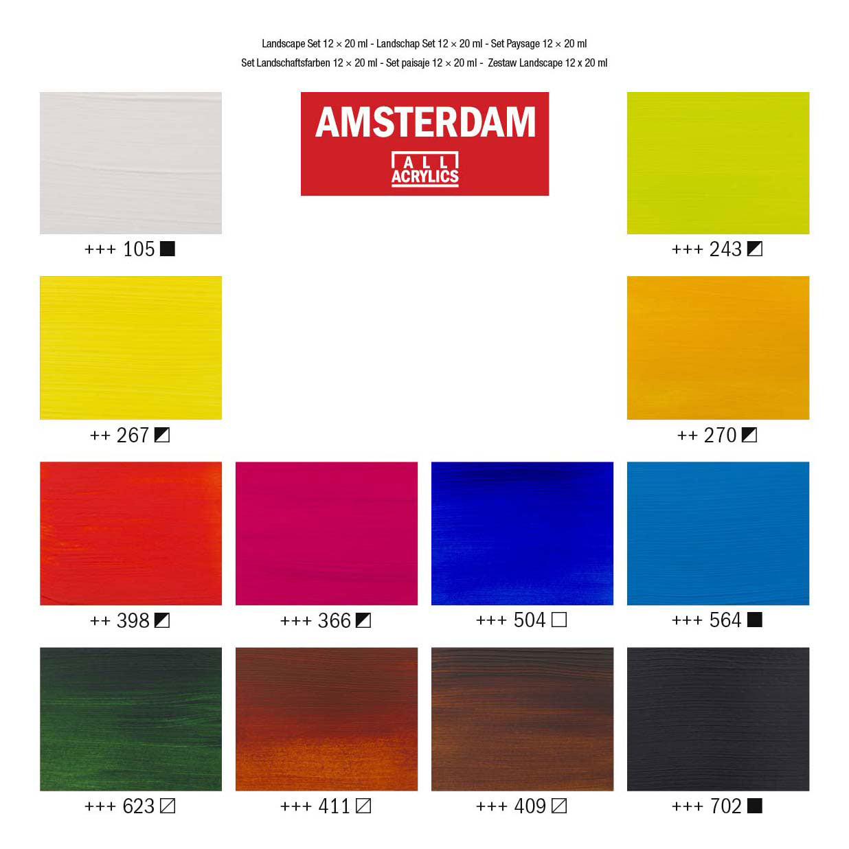 Bruynzeel Amsterdam standard series acrylverf landschap set 20ml, 12dlg.