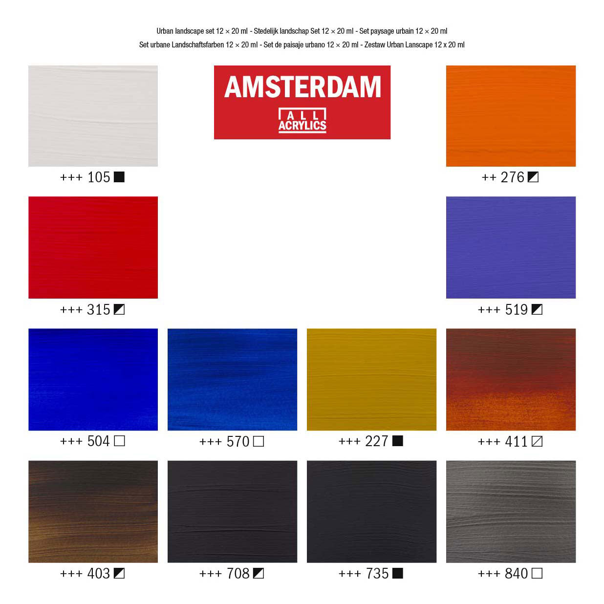 Bruynzeel Amsterdam standard series acrylverf urban landschap set 20ml, 12dlg.